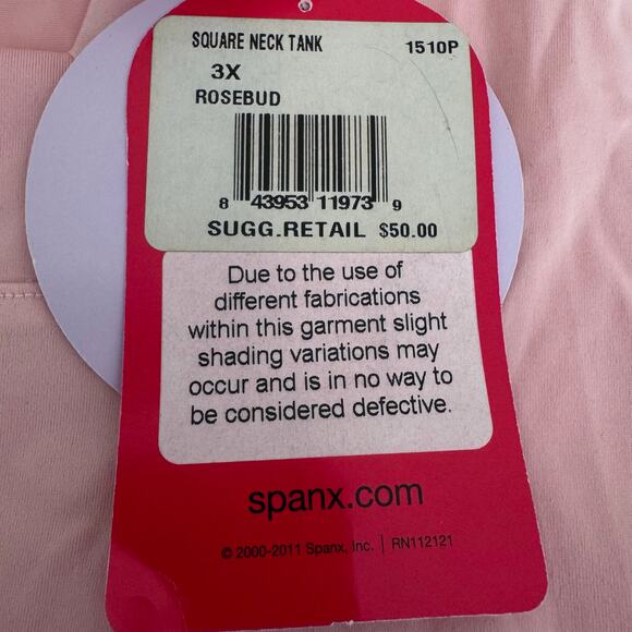 Spanx Square Neck Tank Top Women's 3X Plus Size Rosebud Pink Smoothing Stretch - Picture 4 of 8